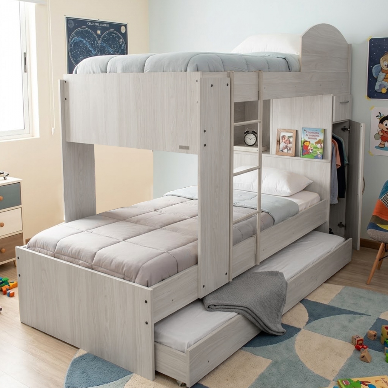 Imagen Cama Cucheta Triple Platinum 954 Con Placard Gris