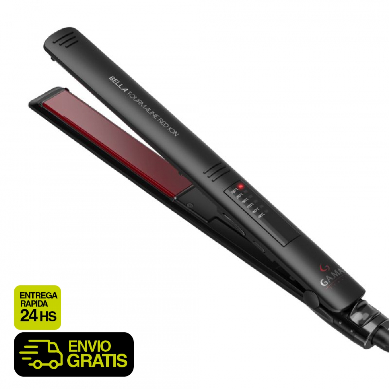 Imagen Planchita De Pelo Gama Bella Tourmaline Red Ion Regulable