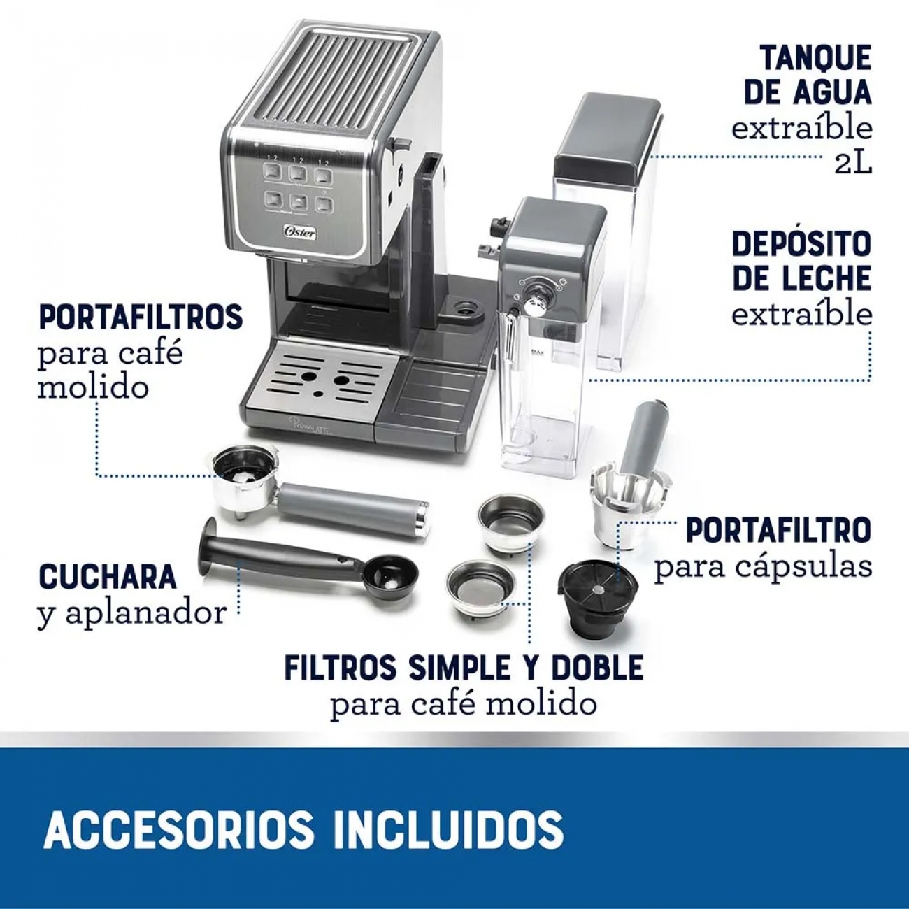 Imagen Cafetera Expreso Oster Bvstem6801 19 Bar Para C&aacute;psulas Negra