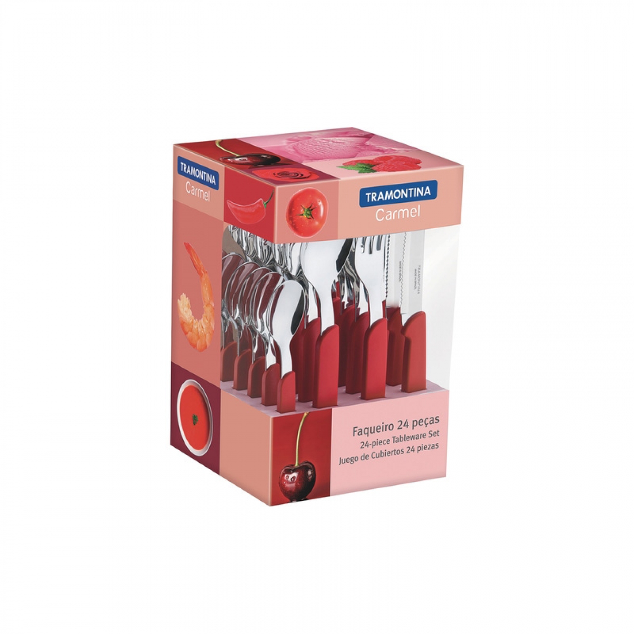 Imagen Juego De Cubiertos X24 Tramontina Carmel Rojo