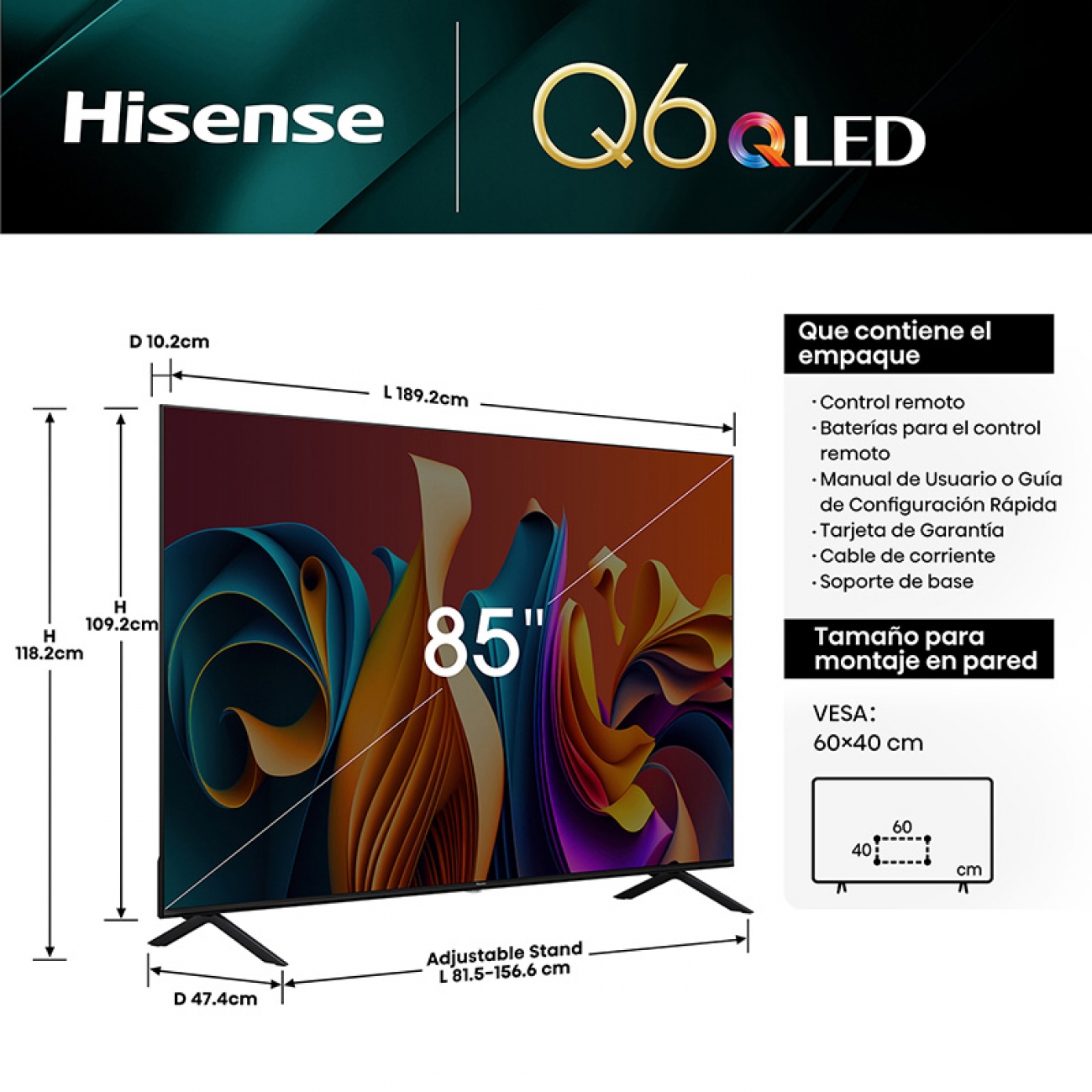 Imagen Smart Tv Qled 85" Hisense 85q6n Google Os