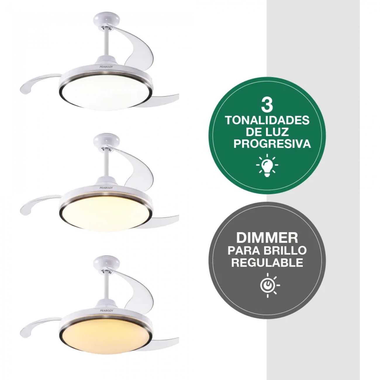 Imagen Ventilador De Techo Peabody Pe-vtrdc425b 72w Con Luz