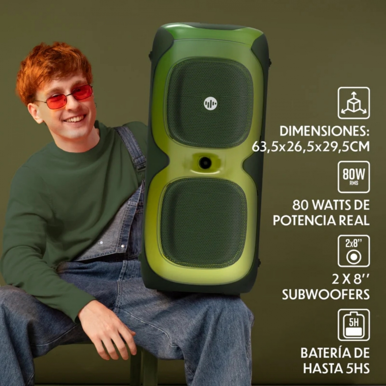 Imagen Torre De Sonido Stromberg 80w Vibe Green Eq Digital Bt